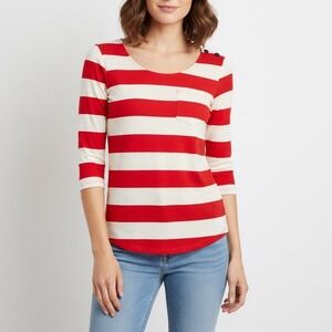 Express Red Cream Striped 3/4 Sleeve‎ Pocket Tee Top Shirt Size SP